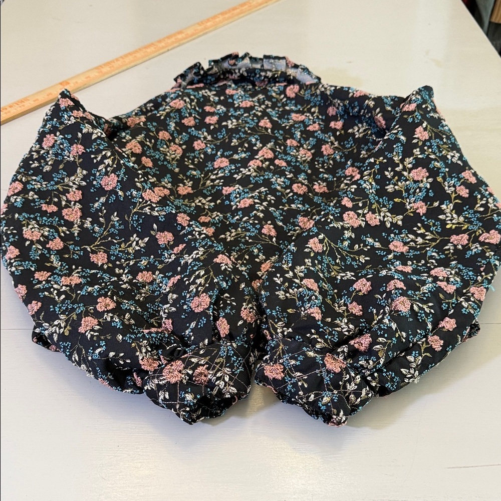 Anna Sui Floral Metallic Cropped Bomber Jacket Small Hooded Puff Sleeve Black - Picture 11 of 12